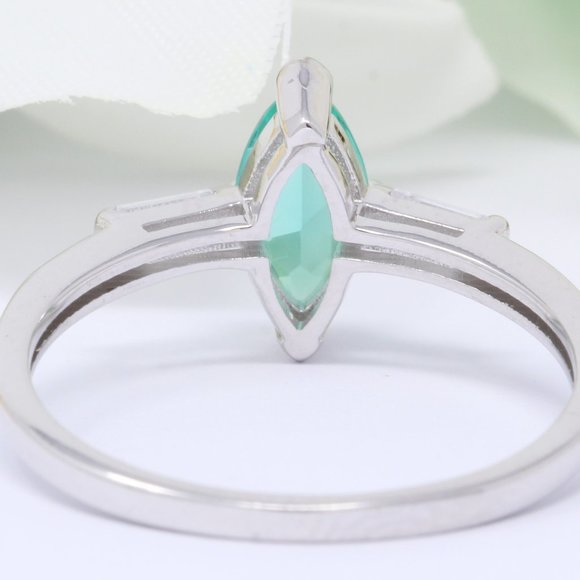 Three Stone Art Deco Marquise Paraiba Tourmaline C - Picture 3 of 3